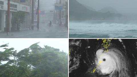 Porywisty wiatr i ulewny deszcz na wyspie Amami Oshima w Japonii