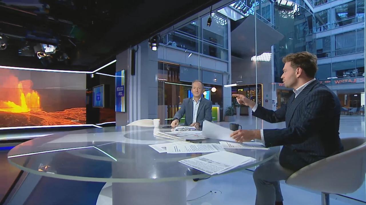 Zdjęcie w studiu na tle wulkanu. Trwa erupcja