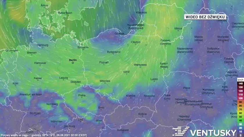 Prognozowane porywy wiatru w ciągu kolejnych dni