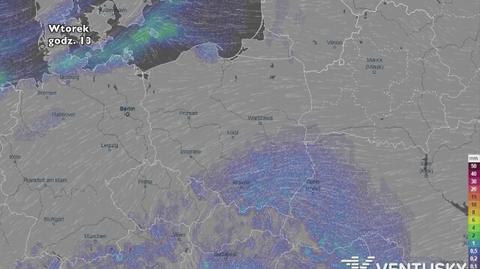 Rozkład i wysokość opadów w najbliższych dniach (ventusky.com)