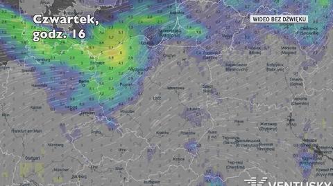 Prognozowane opady w kolejnych dniach (Ventusky.com)