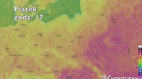 Prognoza wartości temperatur na pięć dni (Ventusky.com)