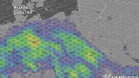 Rozwój burz w piątek (Ventusky.com)