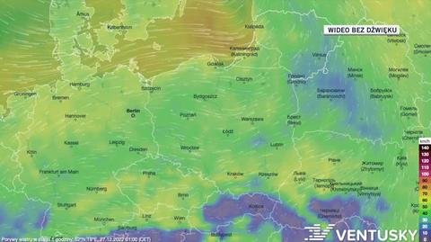 Prognozowane porywy wiatru w dniach 27-31.12