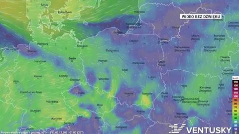 Prognozowane porywy wiatru w ciągu kolejnych dni