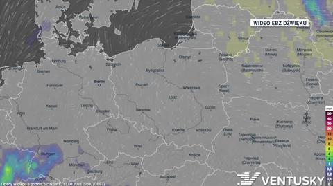 Prognozowane opady w ciągu kolejnych dni (Ventusky)