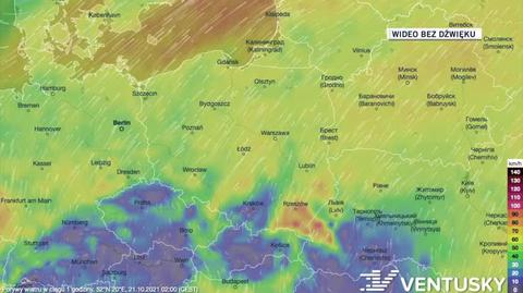 Prognozowane porywy wiatru w dniach 21-25.10