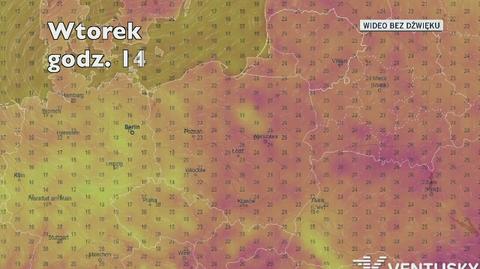 Prognozowana temperatura w najbliższych dniach (Ventusky.com)