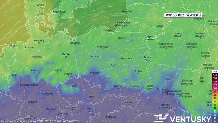 Prognozowane porywy wiatru w ciągu kolejnych pięciu dni
