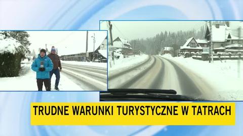 Trudne warunki na drogach w Zakopanem. Materiał z 3 grudnia 2023 r.
