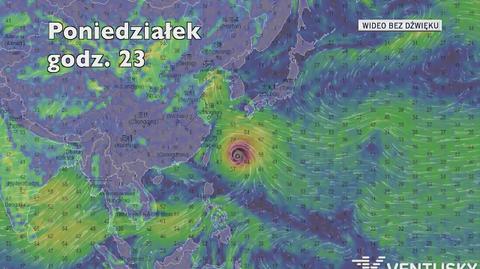 Prognozowana ścieżka przejścia tajfunu Maria (Ventusky.com)