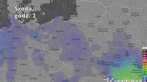 Potencjalne miejsca rozwoju burz w najbliższych dniach (Ventusky.com)