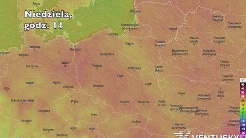 Temperatura w ciągu w kolejnych pięciu dni (Ventusky.com) (wideo bez dźwięku)