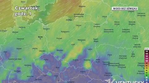 Prognozowane porywy wiatru w ciągu najbliższych dni (Ventusky.com)