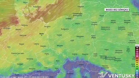 Prognozowane porywy wiatru w ciągu kolejnych dni