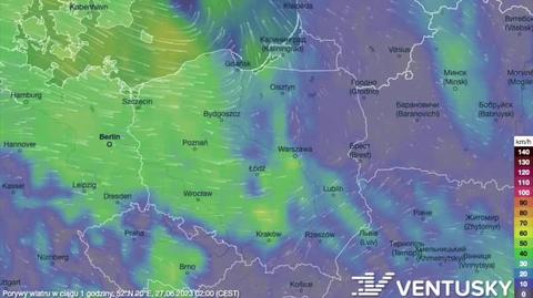 Prognozowane porywy wiatru na kolejne dni