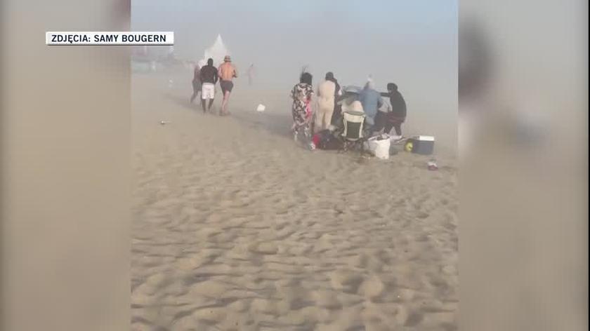 People were running in the wind on the French coast 