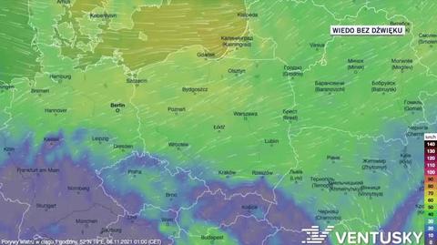 Prognozowane porywy wiatru w dniach 6-10.11