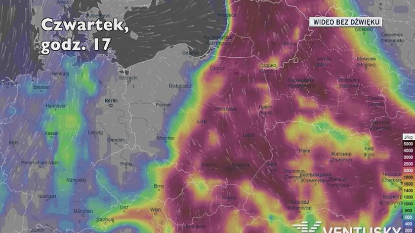Potencjalne burze w kolejnych dniach (Ventusky.com)