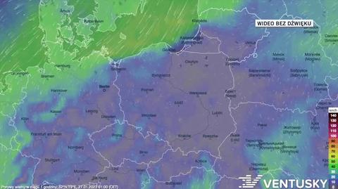 Prognozowane porywy wiatru w dniach 27-31.01