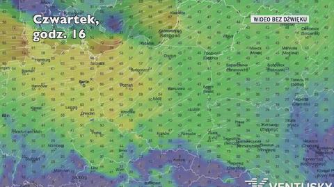 Prognozowane porywy wiatru w kolejnych dniach (Ventusky.com)