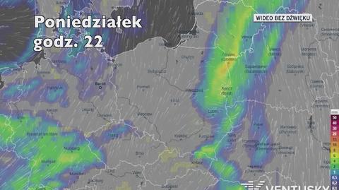 Prognozowane opady w najbliższych dniach (Ventusky.com)