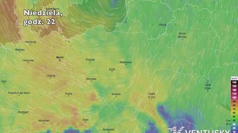 Porywy wiatru w najbliższych dniach (Ventusky.com) | wideo bez dźwięku