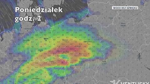 Prognozowane opady w najbliższych dniach (Ventusky.com)