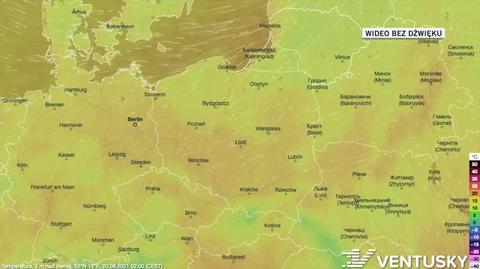 Prognozowana temperatura w ciągu kolejnych dni (Ventusky)