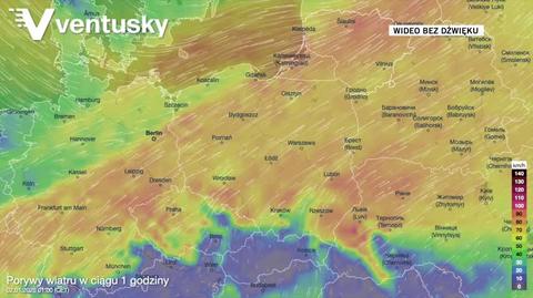 Prognozowane porywy wiatru w kolejnych dniach