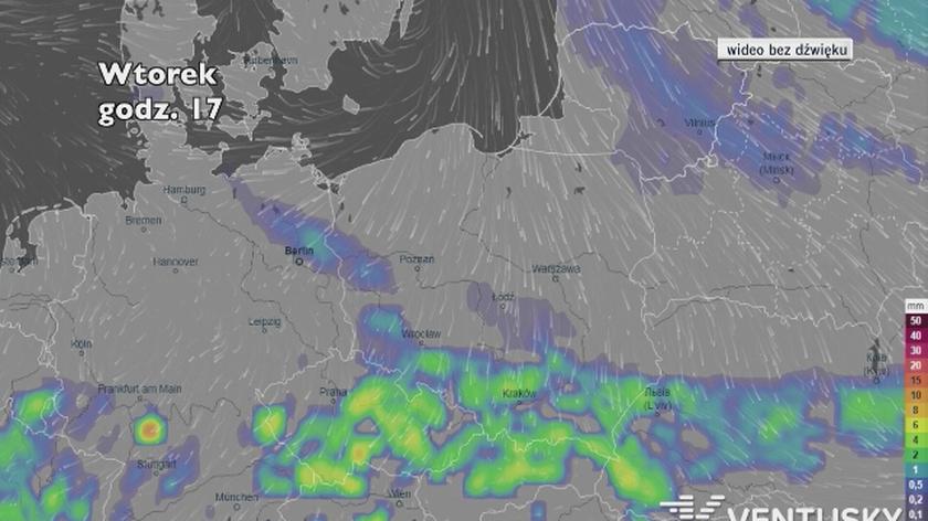 Prognozowane opady w najbliższych dniach (Ventusky.com) | wideo bez dźwięku