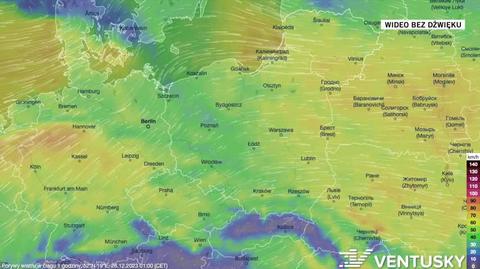 Prognozowane porywy wiatru na okres 26.12-01.01