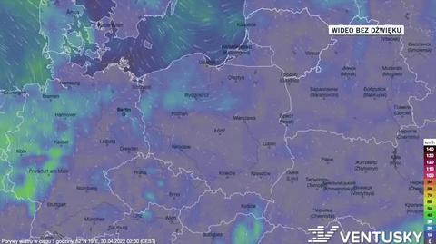 Prognozowane porywy wiatru w dniach 30.04-04.05