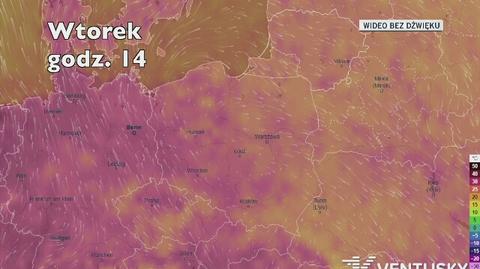 Prognozowana temperatura w najbliższych dniach (Ventusky.com)