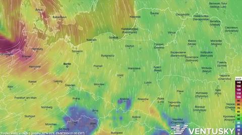 Prognozowane porywy wiatru w kolejnych dniach