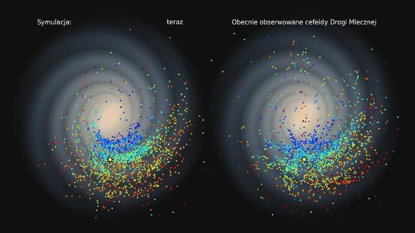 Animacja cefeid urodzonych w Drodze Mlecznej i porównanie z obecnym widokiem Galaktyki (Jan Skowron/OGLE/Astronomical Observatory, University of Warsaw)