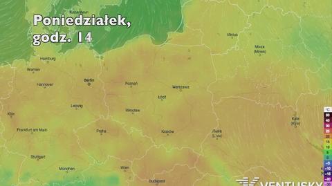 Temperatura w ciągu w kolejnych pięciu dni (Ventusky.com) (wideo bez dźwięku)