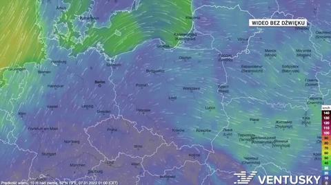 Prognozowane porywy wiatru w ciągu kolejnych dni