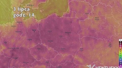 Temperatura na początku lipca (ventusky.com | wideo bez dźwięku)