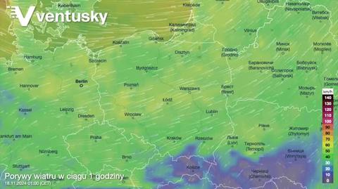 Prognozowane porywy wiatru w kolejnych dniach