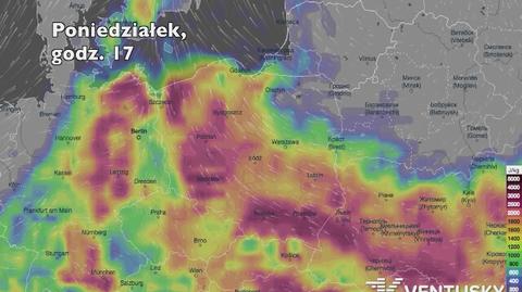 Potencjalne burze w ciągu kolejnych pięciu dni (Ventusky.com | wideo bez dźwięku)