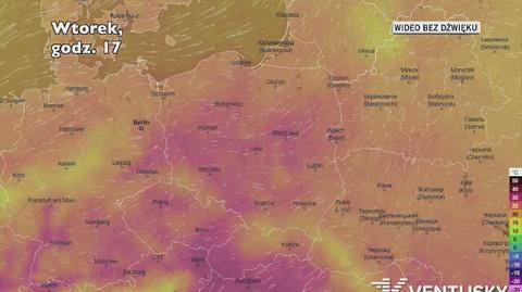 Temperatura w ciągu najbliższych pięciu dni (Ventusky.com) | wideo bez dźwięku