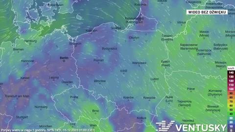 Prognozowane porywy wiatru na kolejne dni