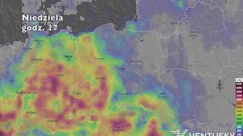 Potencjalne burze od soboty do poniedziałku (ventusky.com | wideo bez dźwięku)