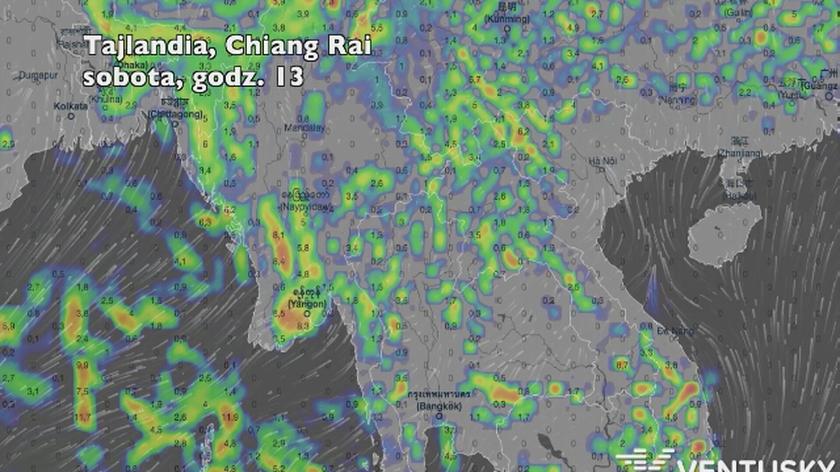 Opady deszczu nad Tajlandią między 30 czerwca a 2 lipca (Ventusky.com) | wideo bez dźwięku