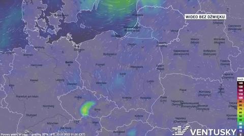 Prognozowane porywy wiatru w dniach 23-27.03