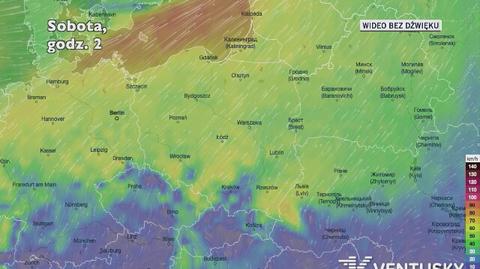 Prognozowane porywy wiatru w kolejnych dniach (Ventusky.com)