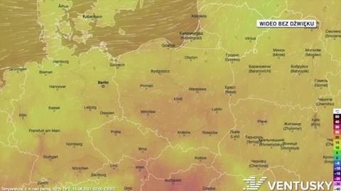 Prognozowana temperatura w ciągu kolejnych dni (Ventusky)