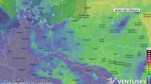 Prognozowane porywy wiatru w ciągu następnych dni