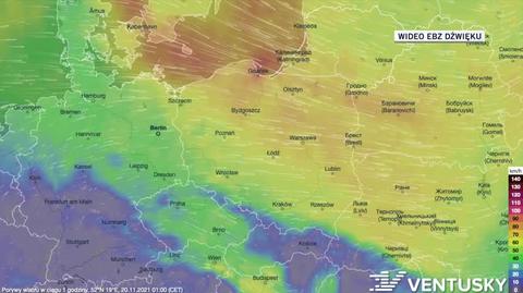 Prognozowane porywy wiatru w ciągu kolejnych dni